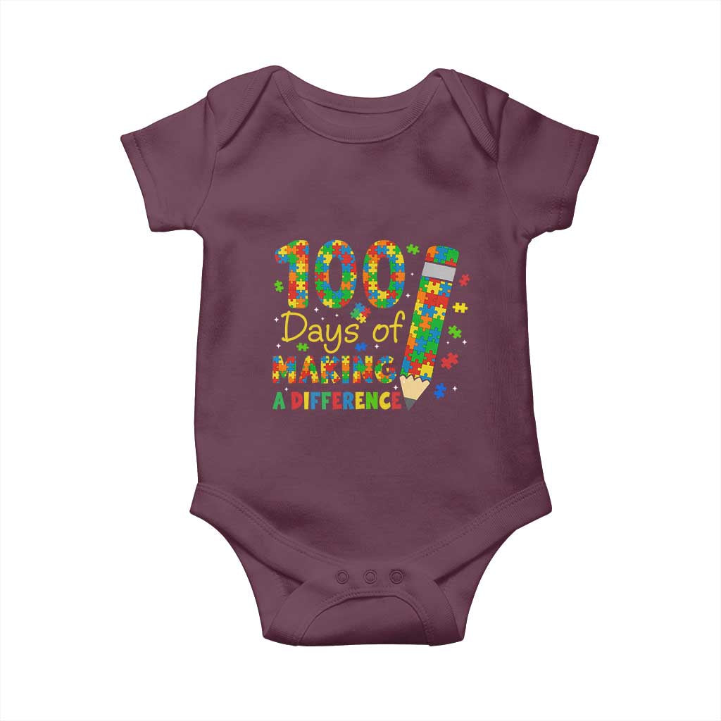 Proud Autism Teacher 100 Days Of School Baby Onesie Making A Difference TS12 Maroon Print Your Wear