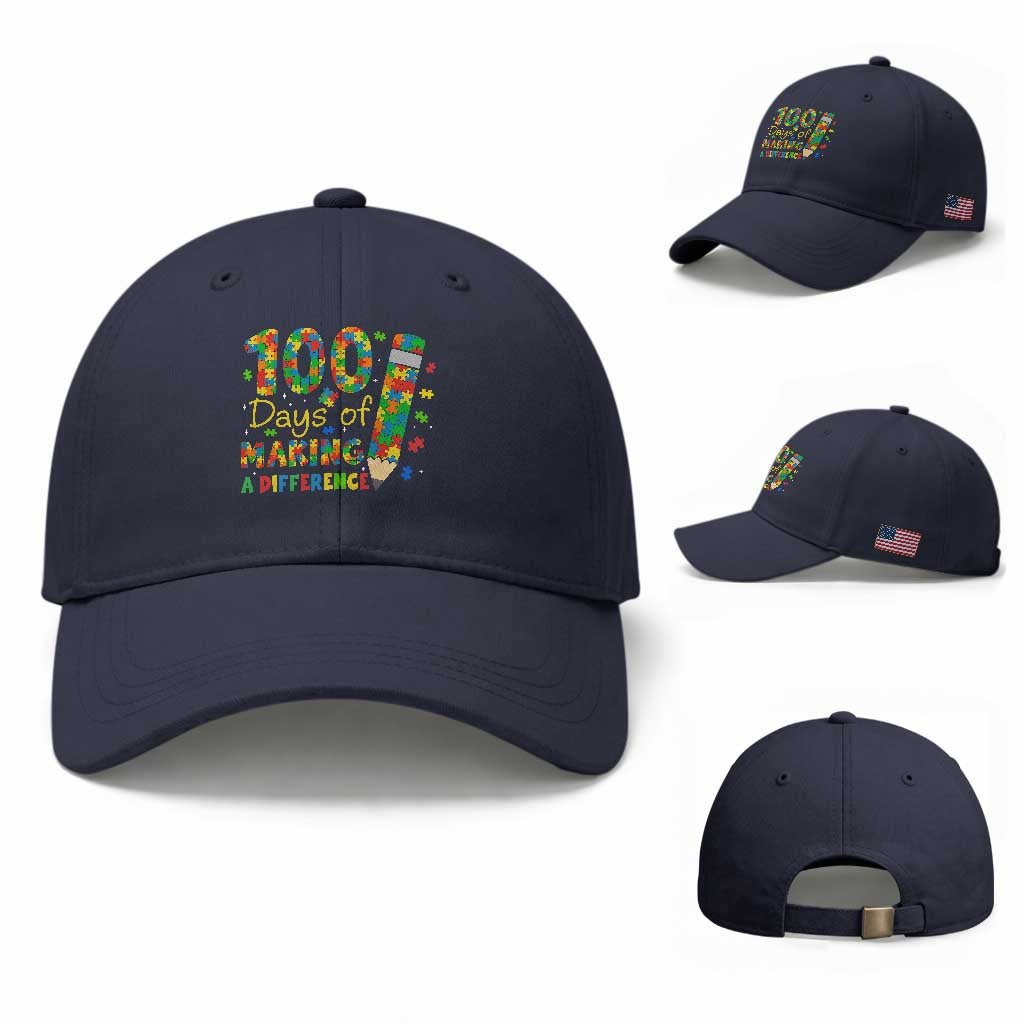 Proud Autism Teacher 100 Days Of School Baseball Cap Making A Difference TS12 Baseball Cap Universal Fit Navy Print Your Wear