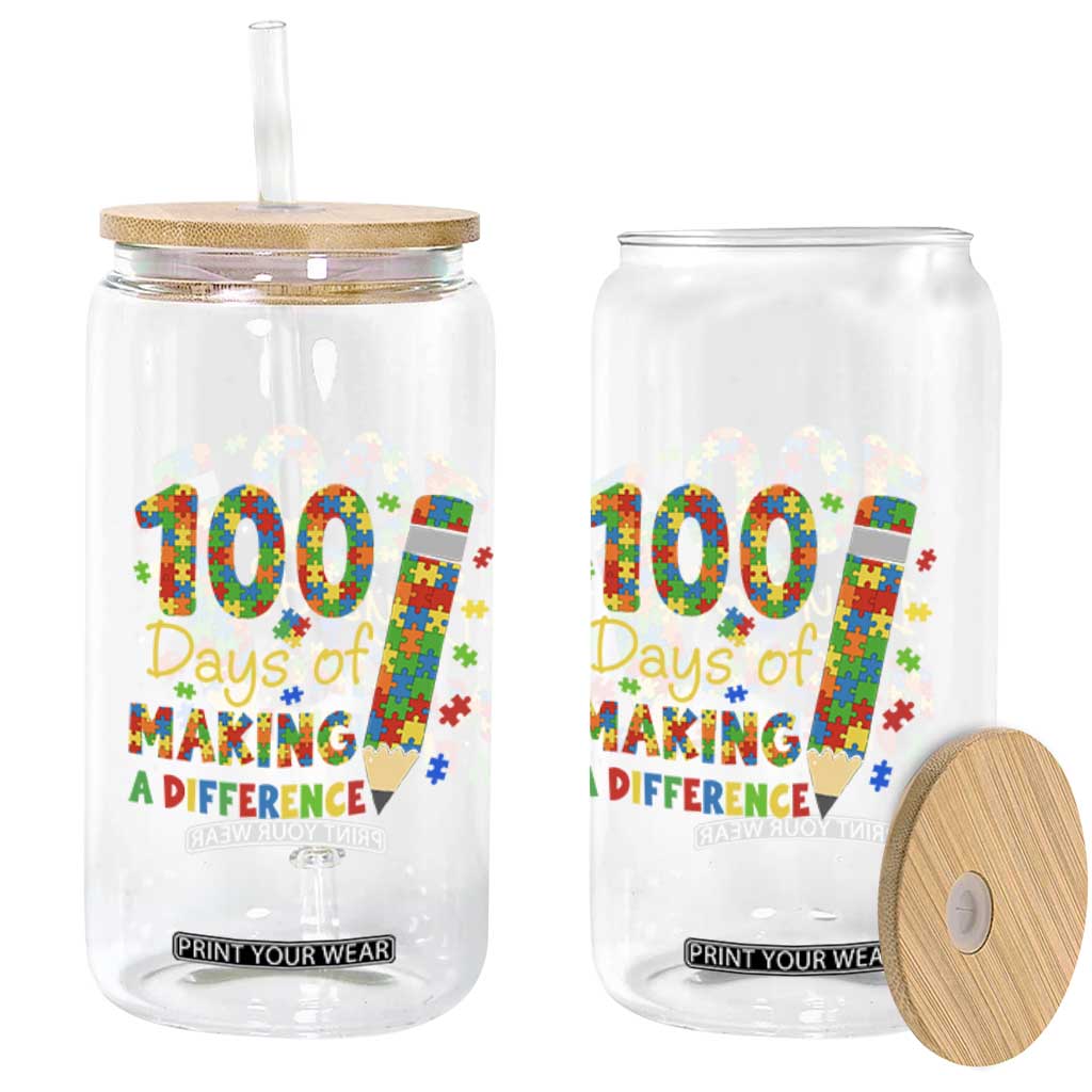 Proud Autism Teacher 100 Days Of School Glass Can Making A Difference TS12 Print Your Wear
