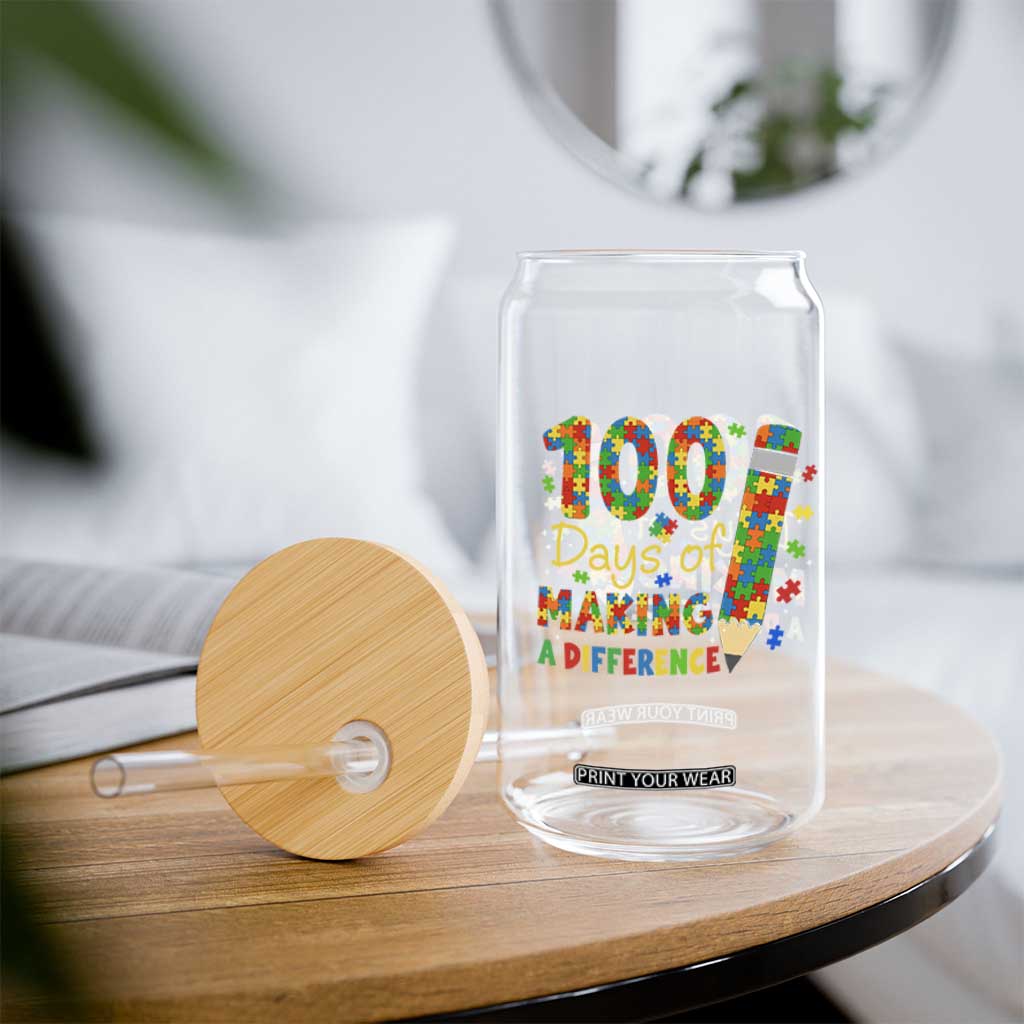 Proud Autism Teacher 100 Days Of School Glass Can Making A Difference TS12 Print Your Wear