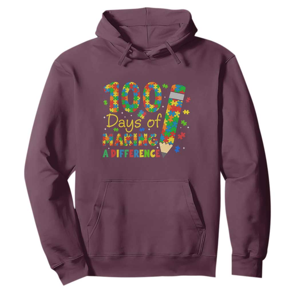 Proud Autism Teacher 100 Days Of School Hoodie Making A Difference TS12 Maroon Print Your Wear