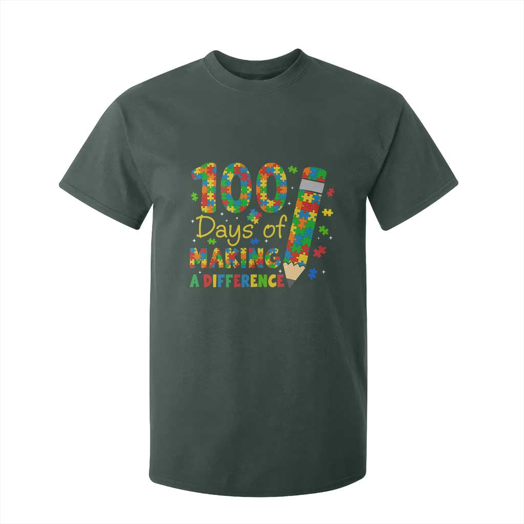 Proud Autism Teacher 100 Days Of School T Shirt For Kid Making A Difference TS12 Dark Forest Green Print Your Wear