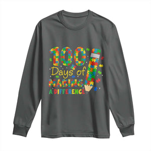 Proud Autism Teacher 100 Days Of School Long Sleeve Shirt Making A Difference TS12 Dark Heather Print Your Wear