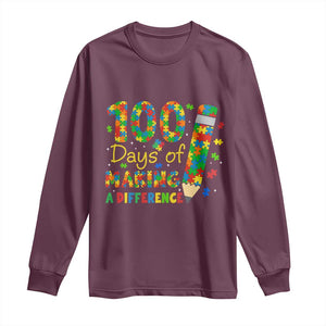 Proud Autism Teacher 100 Days Of School Long Sleeve Shirt Making A Difference TS12 Maroon Print Your Wear