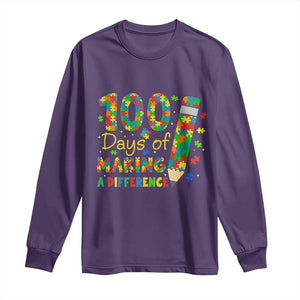 Proud Autism Teacher 100 Days Of School Long Sleeve Shirt Making A Difference TS12 Purple Print Your Wear