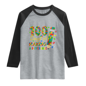 Proud Autism Teacher 100 Days Of School Raglan Shirt Making A Difference TS12 Heather Gray Black Print Your Wear