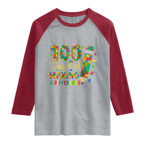 Proud Autism Teacher 100 Days Of School Raglan Shirt Making A Difference TS12 Heather Gray Heather Red Print Your Wear