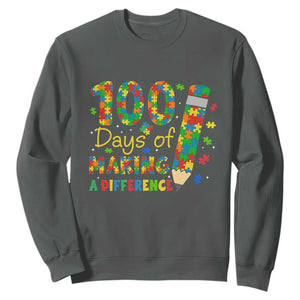 Proud Autism Teacher 100 Days Of School Sweatshirt Making A Difference TS12 Dark Heather Print Your Wear