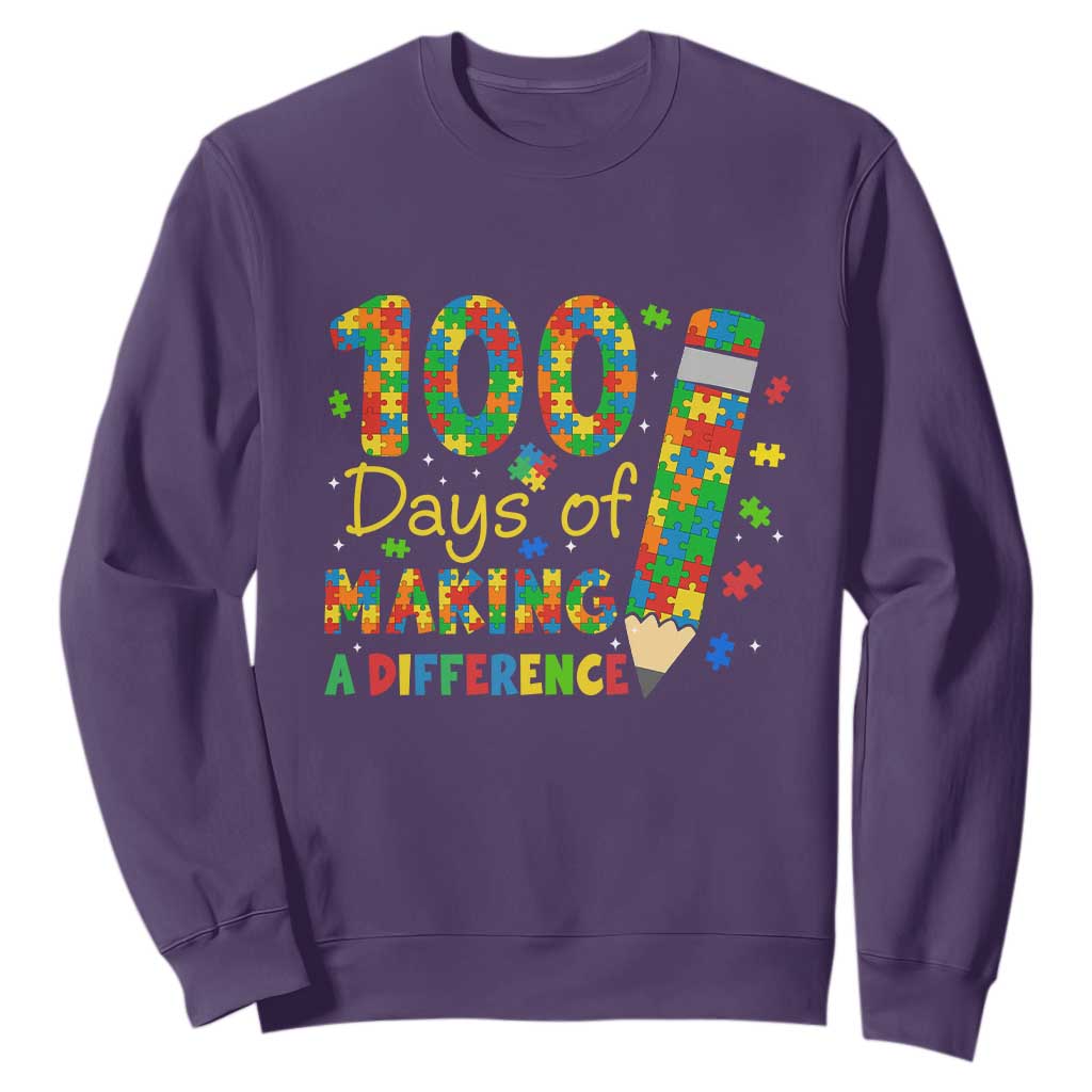 Proud Autism Teacher 100 Days Of School Sweatshirt Making A Difference TS12 Purple Print Your Wear