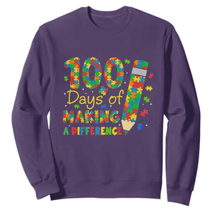 Proud Autism Teacher 100 Days Of School Sweatshirt Making A Difference TS12 Purple Print Your Wear