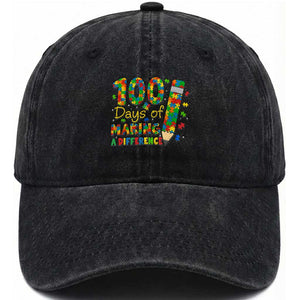 Proud Autism Teacher 100 Days Of School Washed Cotton Baseball Cap Making A Difference TS12 Print Your Wear