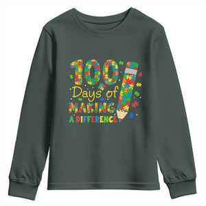 Proud Autism Teacher 100 Days Of School Youth Sweatshirt Making A Difference TS12 Dark Forest Green Print Your Wear