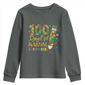Proud Autism Teacher 100 Days Of School Youth Sweatshirt Making A Difference TS12 Dark Heather Print Your Wear