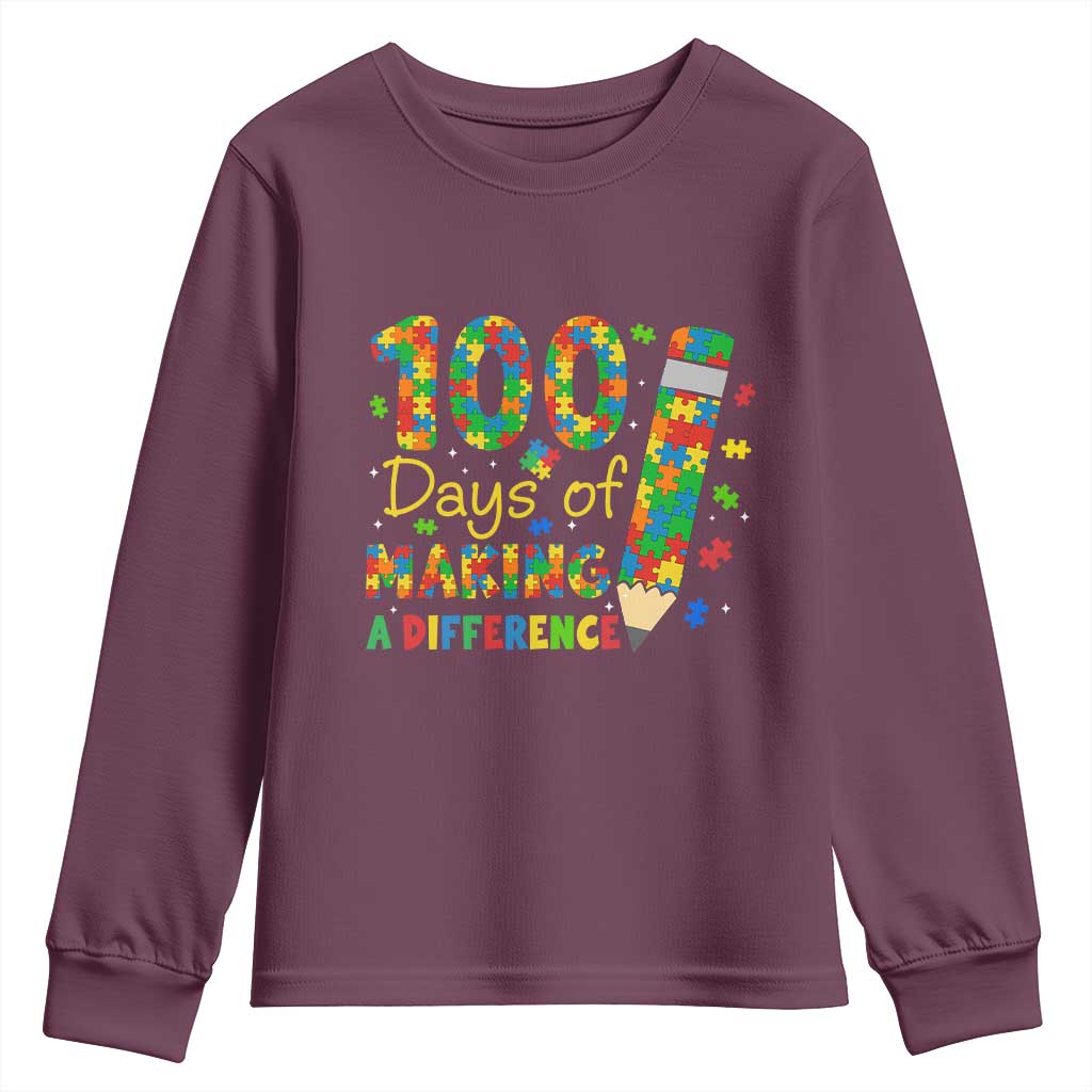 Proud Autism Teacher 100 Days Of School Youth Sweatshirt Making A Difference TS12 Maroon Print Your Wear