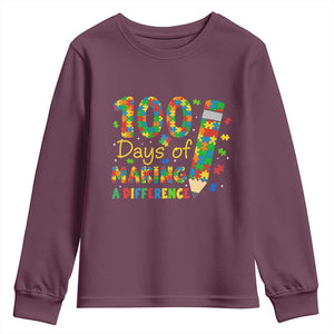 Proud Autism Teacher 100 Days Of School Youth Sweatshirt Making A Difference TS12 Maroon Print Your Wear
