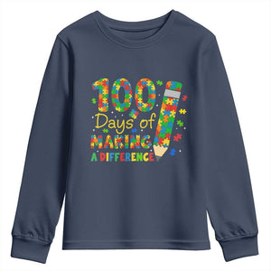 Proud Autism Teacher 100 Days Of School Youth Sweatshirt Making A Difference TS12 Navy Print Your Wear