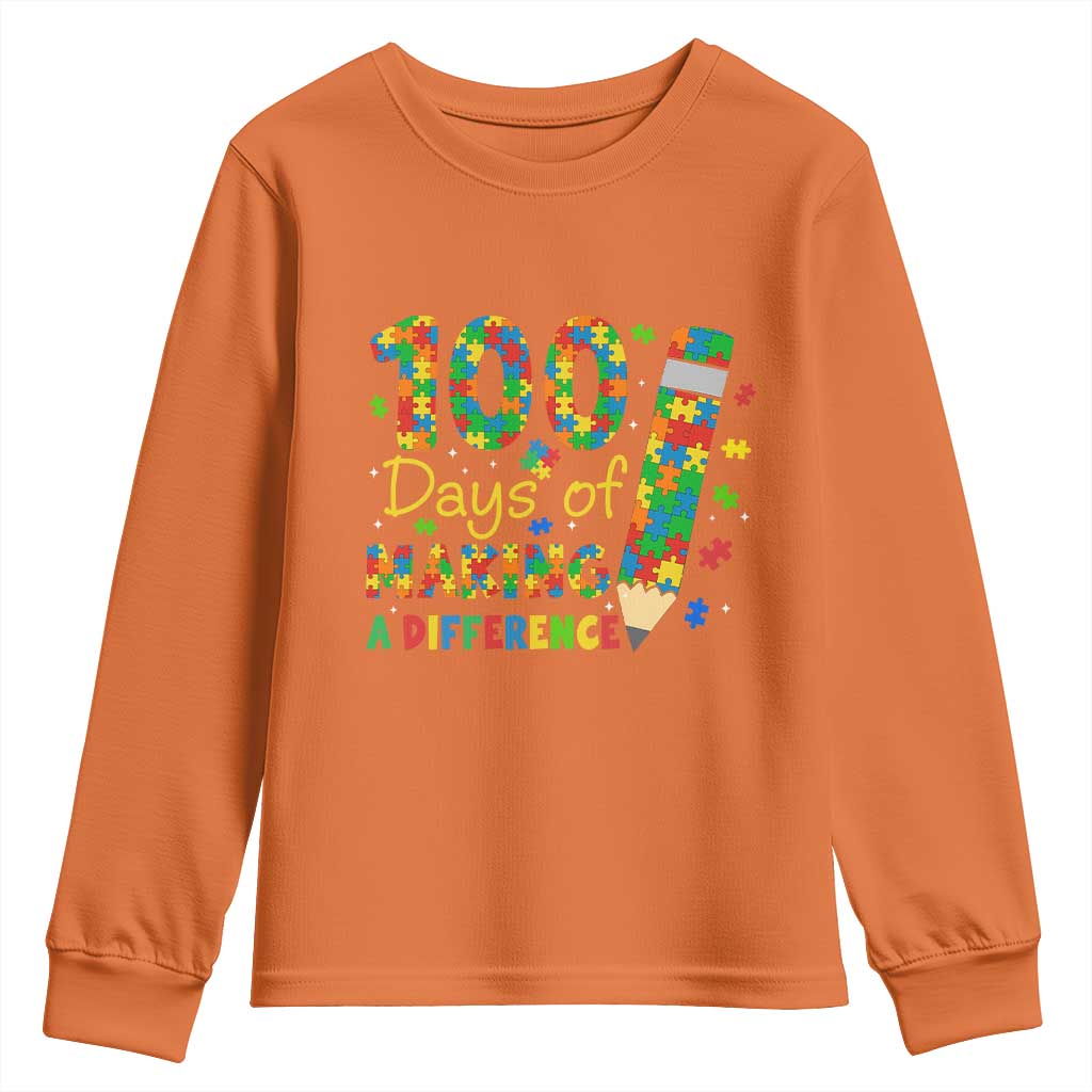 Proud Autism Teacher 100 Days Of School Youth Sweatshirt Making A Difference TS12 Orange Print Your Wear
