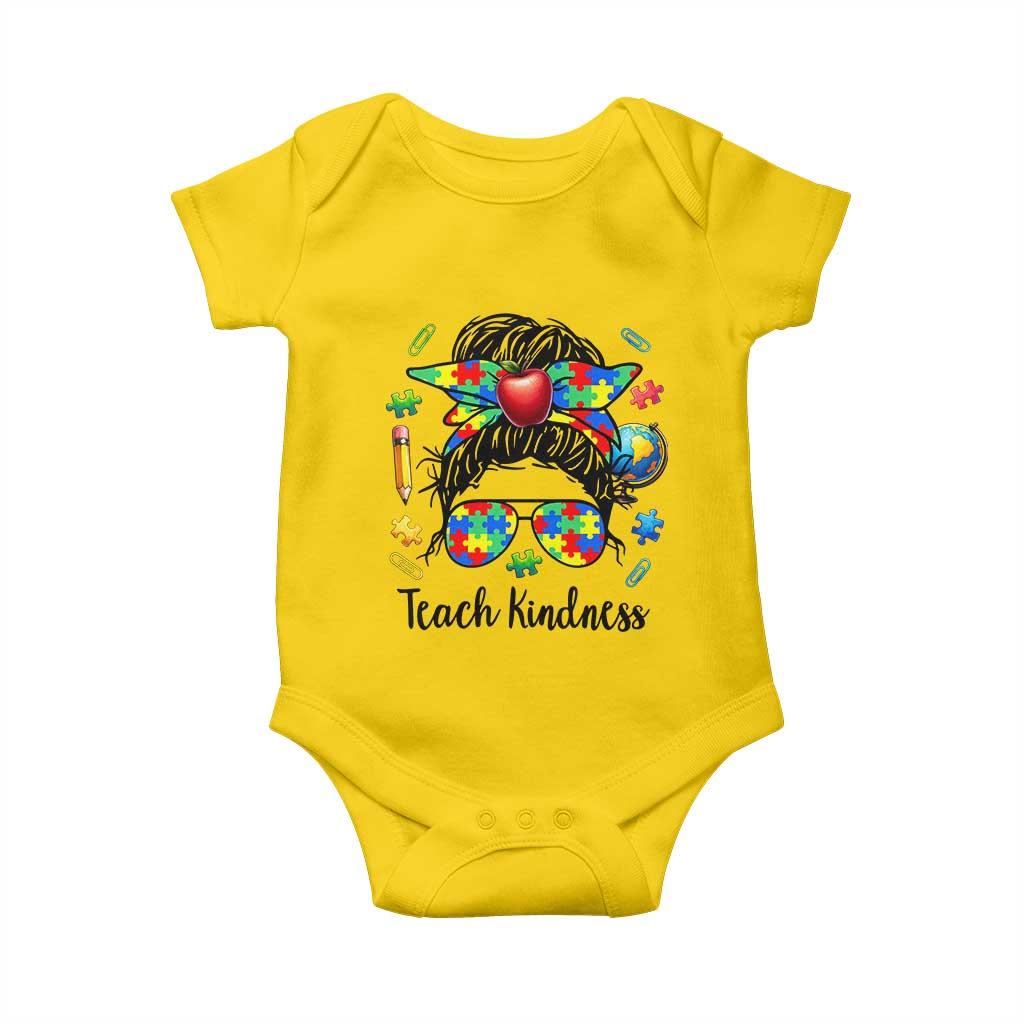 Sped Educator Autism Support Baby Onesie Teach Kindness Messy Bun TS12 Daisy Print Your Wear