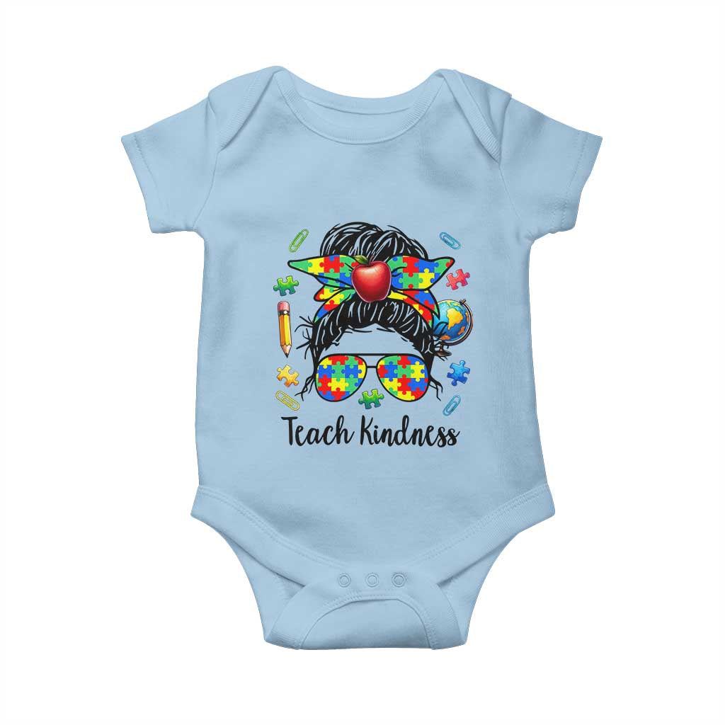Sped Educator Autism Support Baby Onesie Teach Kindness Messy Bun TS12 Light Blue Print Your Wear