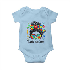 Sped Educator Autism Support Baby Onesie Teach Kindness Messy Bun TS12 Light Blue Print Your Wear