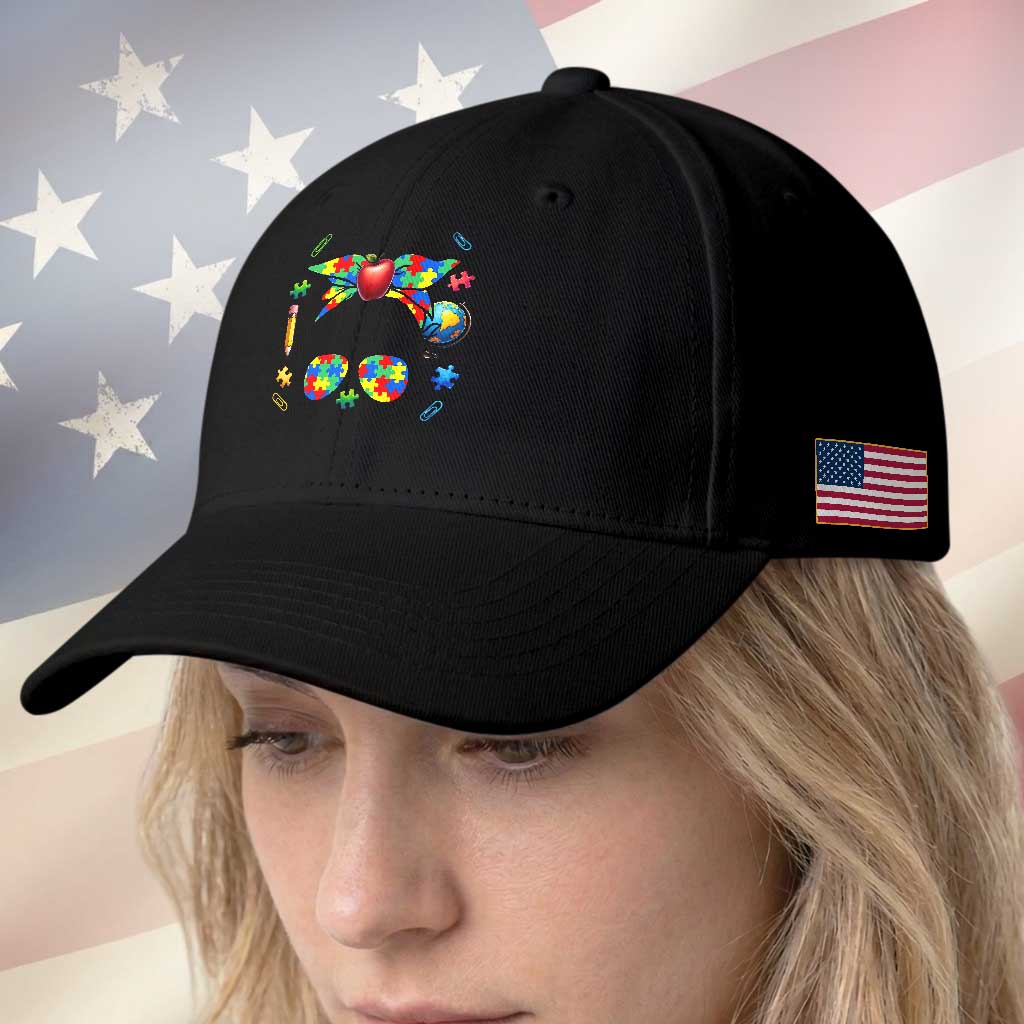 Sped Educator Autism Support Baseball Cap Teach Kindness Messy Bun TS12 Print Your Wear