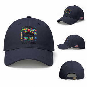 Sped Educator Autism Support Baseball Cap Teach Kindness Messy Bun TS12 Baseball Cap Universal Fit Navy Print Your Wear