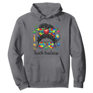 Sped Educator Autism Support Hoodie Teach Kindness Messy Bun TS12 Charcoal Print Your Wear