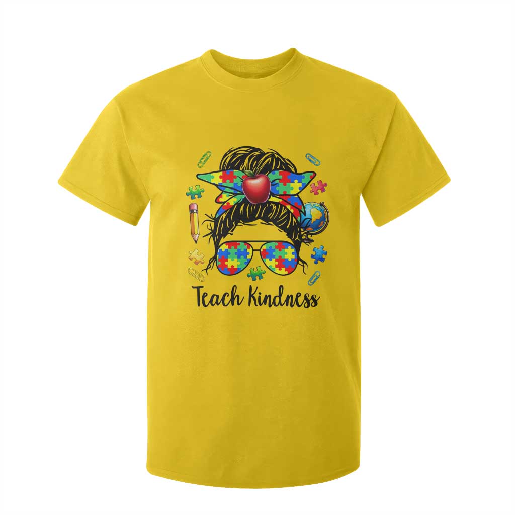 Sped Educator Autism Support T Shirt For Kid Teach Kindness Messy Bun TS12 Daisy Print Your Wear