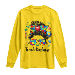 Sped Educator Autism Support Long Sleeve Shirt Teach Kindness Messy Bun TS12 Daisy Print Your Wear