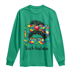 Sped Educator Autism Support Long Sleeve Shirt Teach Kindness Messy Bun TS12 Irish Green Print Your Wear