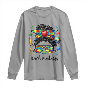 Sped Educator Autism Support Long Sleeve Shirt Teach Kindness Messy Bun TS12 Sport Gray Print Your Wear