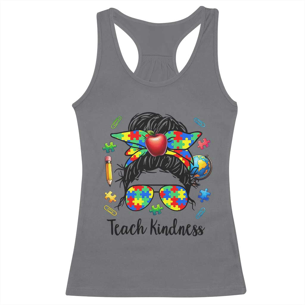 Sped Educator Autism Support Racerback Tank Top Teach Kindness Messy Bun TS12 Charcoal Print Your Wear