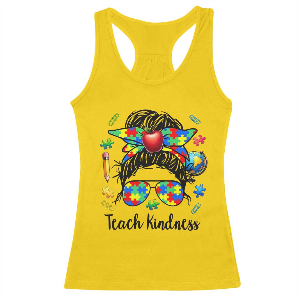 Sped Educator Autism Support Racerback Tank Top Teach Kindness Messy Bun TS12 Daisy Print Your Wear