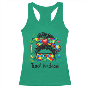Sped Educator Autism Support Racerback Tank Top Teach Kindness Messy Bun TS12 Irish Green Print Your Wear