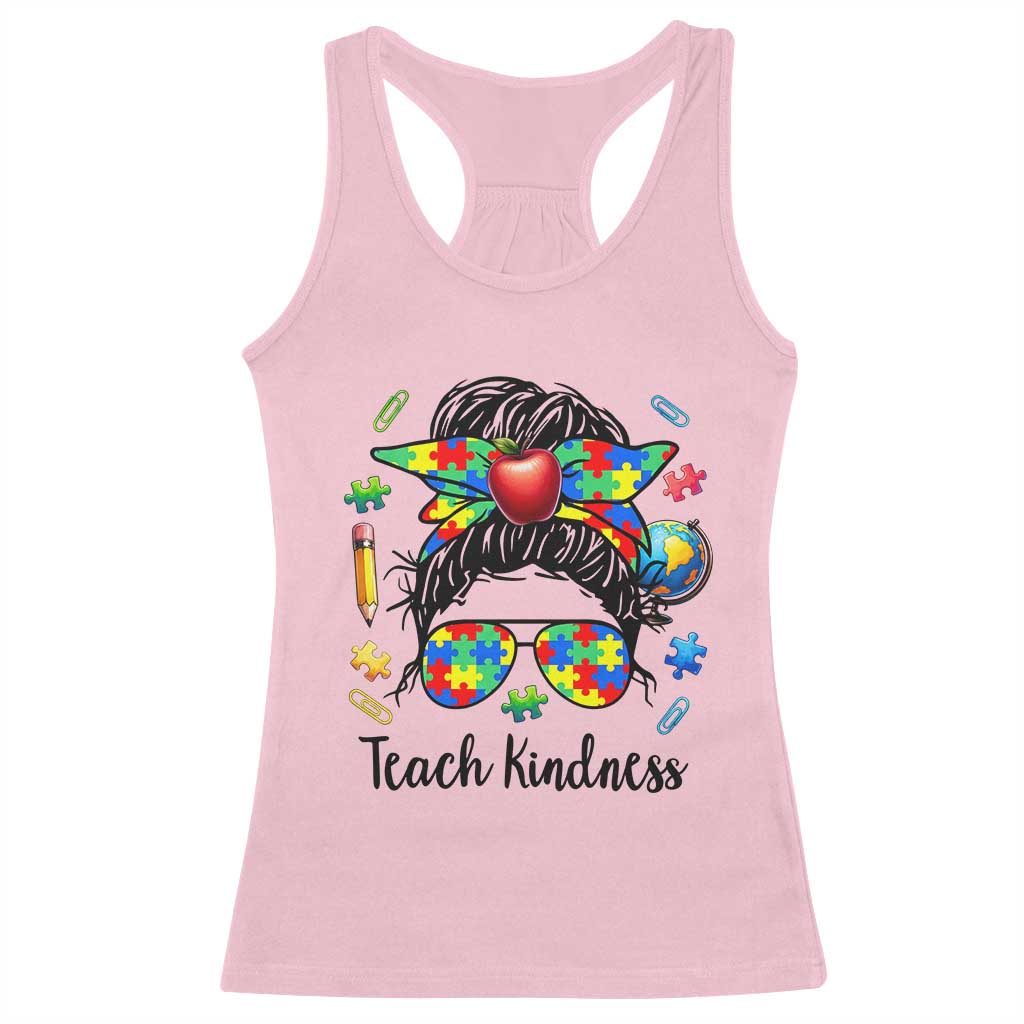 Sped Educator Autism Support Racerback Tank Top Teach Kindness Messy Bun TS12 Light Pink Print Your Wear