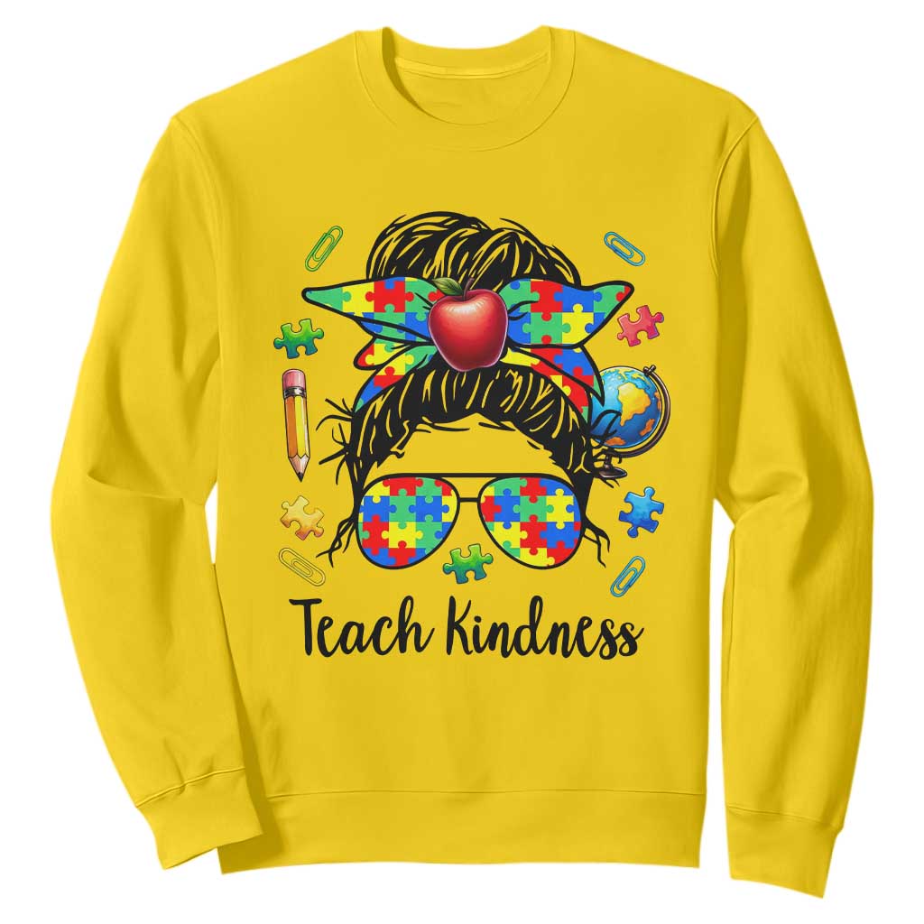 Sped Educator Autism Support Sweatshirt Teach Kindness Messy Bun TS12 Daisy Print Your Wear