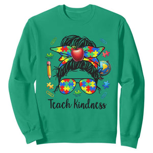 Sped Educator Autism Support Sweatshirt Teach Kindness Messy Bun TS12 Irish Green Print Your Wear