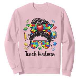 Sped Educator Autism Support Sweatshirt Teach Kindness Messy Bun TS12 Light Pink Print Your Wear