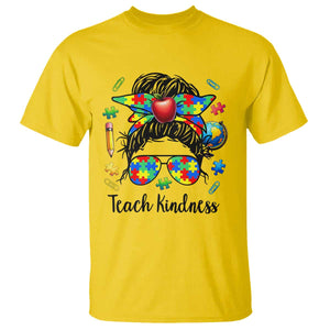 Sped Educator Autism Support T Shirt Teach Kindness Messy Bun TS12 Daisy Print Your Wear