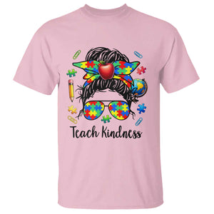 Sped Educator Autism Support T Shirt Teach Kindness Messy Bun TS12 Light Pink Print Your Wear