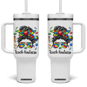 Sped Educator Autism Support Tumbler With Handle Teach Kindness Messy Bun TS12 One Size: 40 oz White Print Your Wear