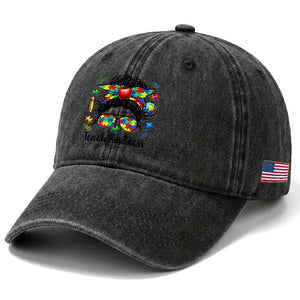 Sped Educator Autism Support Washed Cotton Baseball Cap Teach Kindness Messy Bun TS12 Print Your Wear