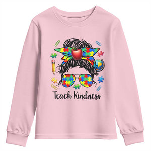 Sped Educator Autism Support Youth Sweatshirt Teach Kindness Messy Bun TS12 Light Pink Print Your Wear