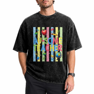 Special Ed Teacher Autism Acceptance Washed Cotton T-Shirt Au Some Teacher