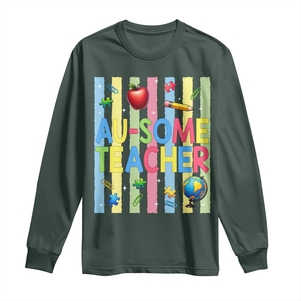Special Ed Teacher Autism Acceptance Long Sleeve Shirt Au Some Teacher TS12 Dark Forest Green Print Your Wear