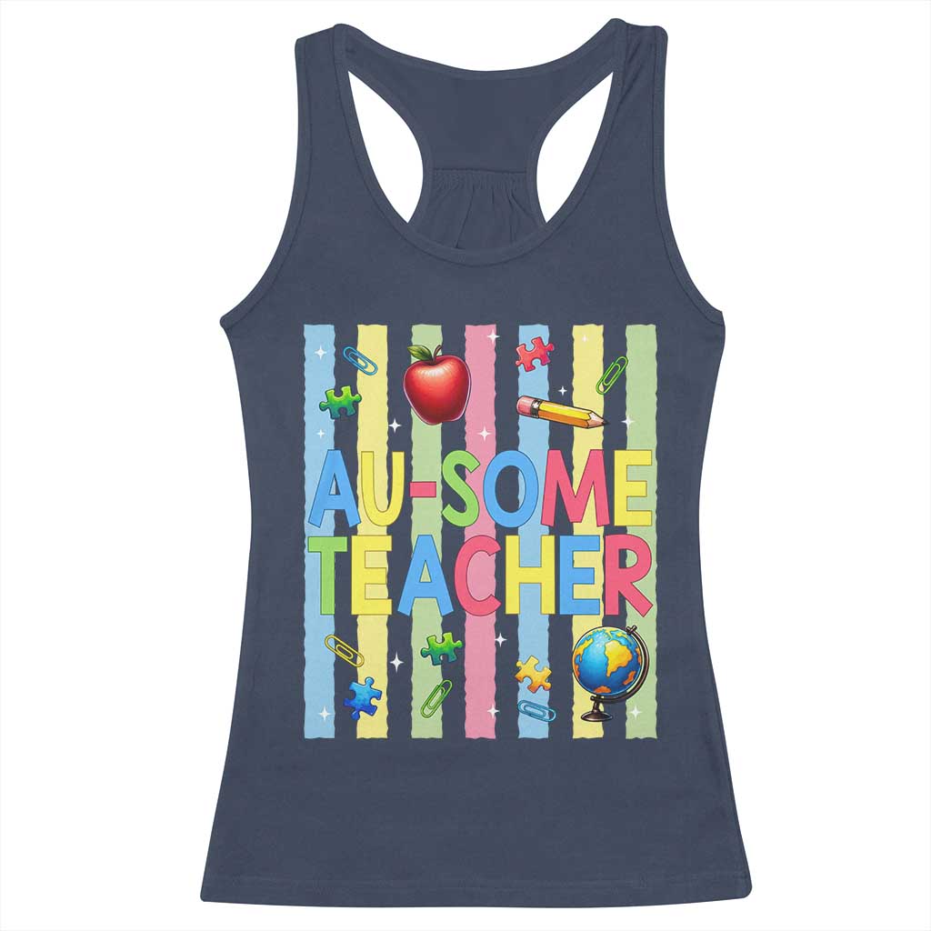 Special Ed Teacher Autism Acceptance Racerback Tank Top Au Some Teacher TS12 Navy Print Your Wear