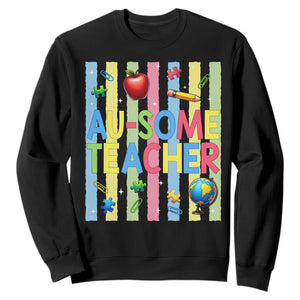 Special Ed Teacher Autism Acceptance Sweatshirt Au Some Teacher TS12 Black Print Your Wear