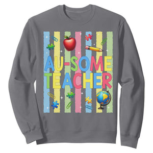 Special Ed Teacher Autism Acceptance Sweatshirt Au Some Teacher TS12 Charcoal Print Your Wear