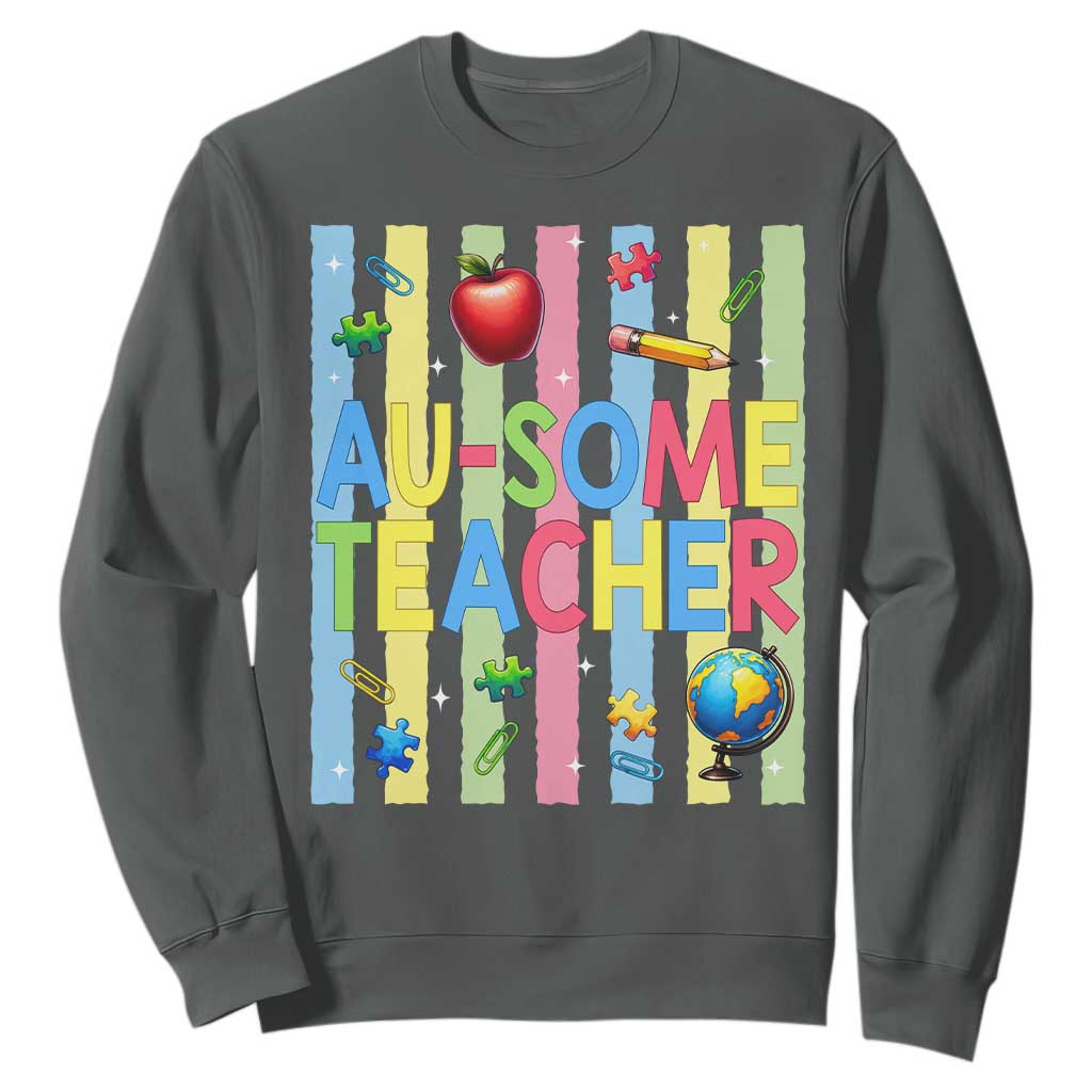 Special Ed Teacher Autism Acceptance Sweatshirt Au Some Teacher TS12 Dark Heather Print Your Wear