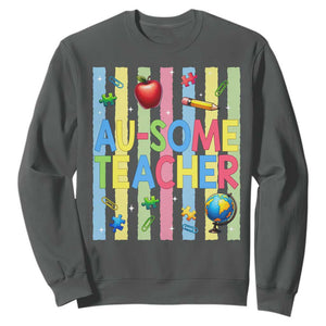 Special Ed Teacher Autism Acceptance Sweatshirt Au Some Teacher TS12 Dark Heather Print Your Wear